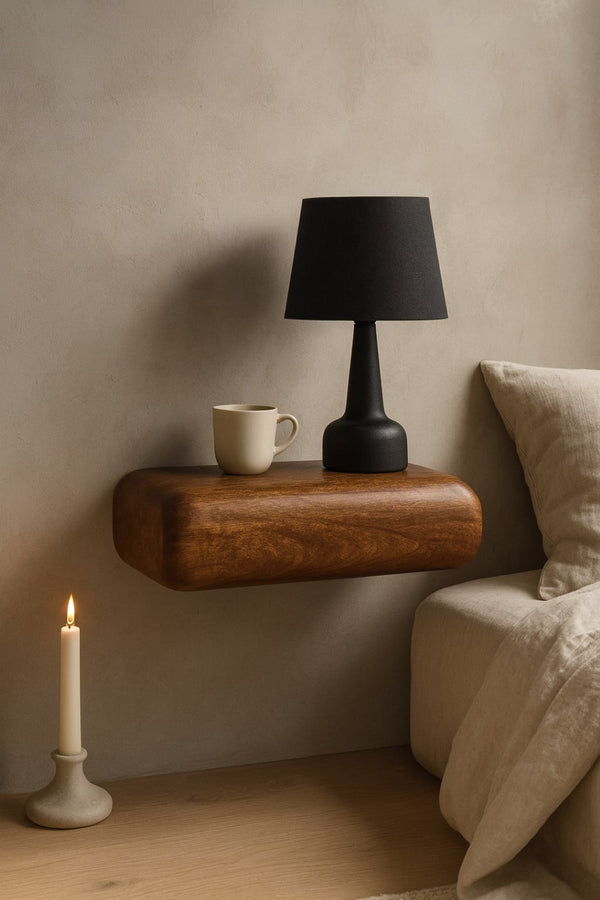 English Elm Artisan Furniture Mango Wood Floating Bedside Shelf Amber Oak Finish Handcrafted B182P436710