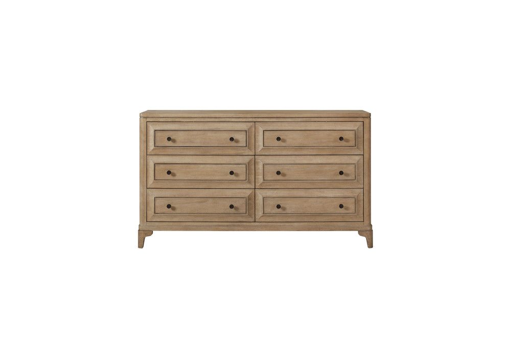 English Elm Modern 6 Drawer Dresser Sand Finish — Solid Wood & MDF, Felt Top, Cedar-Lined Bottom, Custom Hardware B2699P218791
