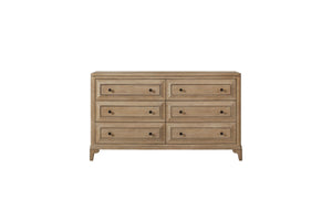 English Elm Queen Sand Canopy Bedroom Set with USB Nightstand, Cedar/Felt Drawers, Metal Accents & Mirror B2699S00058