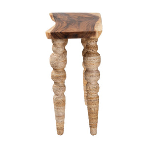 Baxton Studio Bali Nasnan Teak Console Table With Handwoven Seagrass & Turned Bobbin Legs — Narrow Sculptural Accent J3157-1PCDT-Natural Wood-Console Table-KD-Box