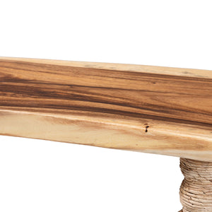 Baxton Studio Bali Nasnan Teak Console Table With Handwoven Seagrass & Turned Bobbin Legs — Narrow Sculptural Accent J3157-1PCDT-Natural Wood-Console Table-KD-Box
