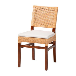 Baxton Studio bali Lesia Handwoven Rattan Dining Chair with Cushions - Stylish Mahogany Frame for Coastal Boho Spaces Lesia-MDN-Mahogany-Cushion-DC