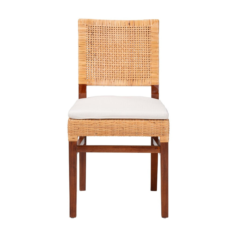 Baxton Studio bali Lesia Handwoven Rattan Dining Chair with Cushions - Stylish Mahogany Frame for Coastal Boho Spaces Lesia-MDN-Mahogany-Cushion-DC