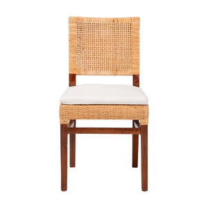 Baxton Studio bali Lesia Handwoven Rattan Dining Chair with Cushions - Stylish Mahogany Frame for Coastal Boho Spaces Lesia-MDN-Mahogany-Cushion-DC