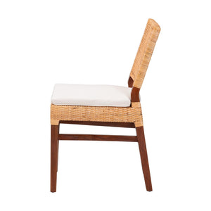 Baxton Studio bali Lesia Handwoven Rattan Dining Chair with Cushions - Stylish Mahogany Frame for Coastal Boho Spaces Lesia-MDN-Mahogany-Cushion-DC