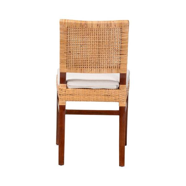 Baxton Studio bali Lesia Handwoven Rattan Dining Chair with Cushions - Stylish Mahogany Frame for Coastal Boho Spaces Lesia-MDN-Mahogany-Cushion-DC