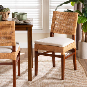 Baxton Studio bali Lesia Handwoven Rattan Dining Chair with Cushions - Stylish Mahogany Frame for Coastal Boho Spaces Lesia-MDN-Mahogany-Cushion-DC