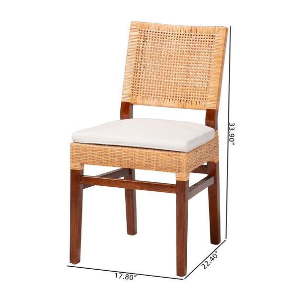 Baxton Studio bali Lesia Handwoven Rattan Dining Chair with Cushions - Stylish Mahogany Frame for Coastal Boho Spaces Lesia-MDN-Mahogany-Cushion-DC