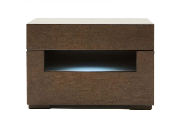 VIG Furniture Ceres Brown Oak Nightstand With Led Lighted Cubby, 2 Smooth-Glide Drawers, No Assembly Required VGWCCG05-WNG