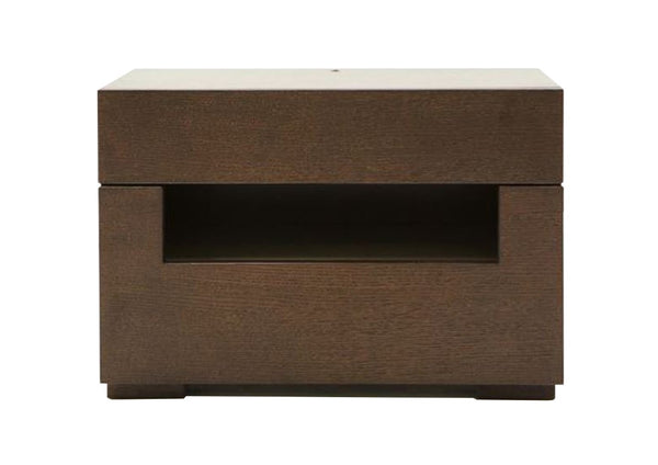 VIG Furniture Ceres Brown Oak Nightstand With Led Lighted Cubby, 2 Smooth-Glide Drawers, No Assembly Required VGWCCG05-WNG