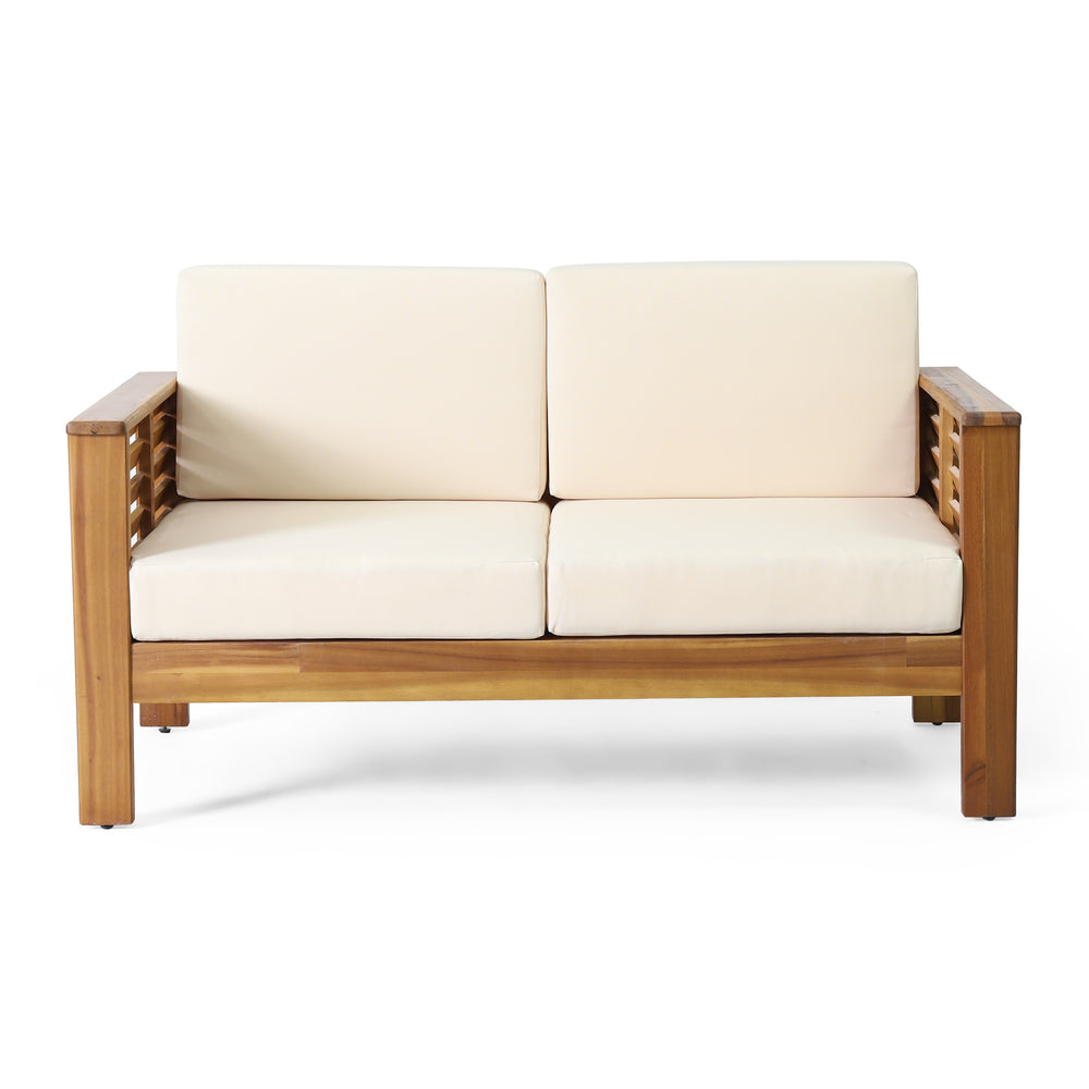 English Elm Christopher Knight Home® - Teak Acacia Wood Loveseat & Coffee Table Set with Water-Resistant Cream Cushions, Durable Outdoor Retreat 70844.00