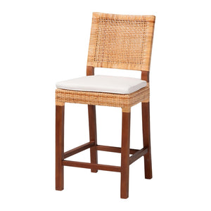 Baxton Studio bali Lesia Handwoven Rattan Counter Stool - Coastal Boho Kitchen Seating with Plush Cushion & Mahogany Frame Lesia-MDN-Mahogany-Cushion-CS