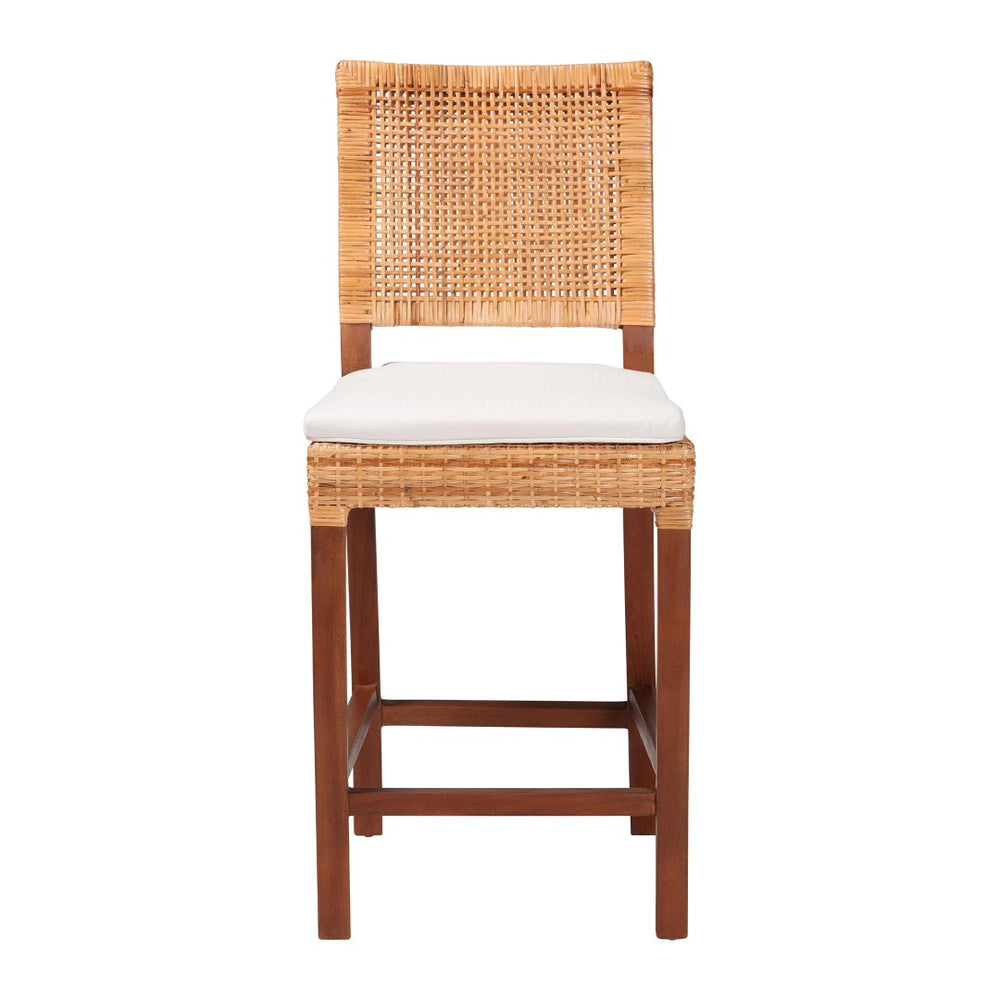 Baxton Studio bali Lesia Handwoven Rattan Counter Stool - Coastal Boho Kitchen Seating with Plush Cushion & Mahogany Frame Lesia-MDN-Mahogany-Cushion-CS