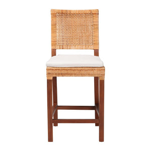 Baxton Studio bali Lesia Handwoven Rattan Counter Stool - Coastal Boho Kitchen Seating with Plush Cushion & Mahogany Frame Lesia-MDN-Mahogany-Cushion-CS