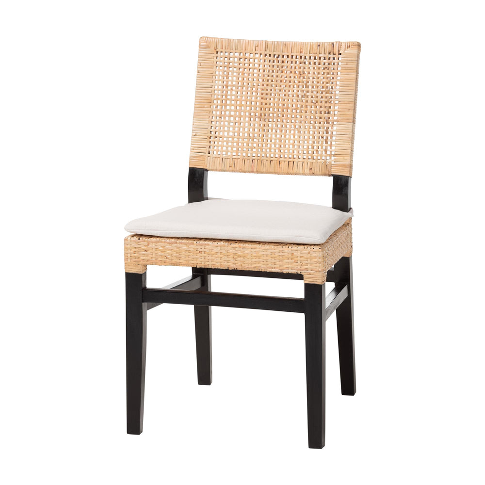 Baxton Studio Bali & Pari Lesia Handwoven Rattan Side Chair Mahogany Frame Coastal Boho Dining Lesia-MDN-Dark Brown-Cushion-DC