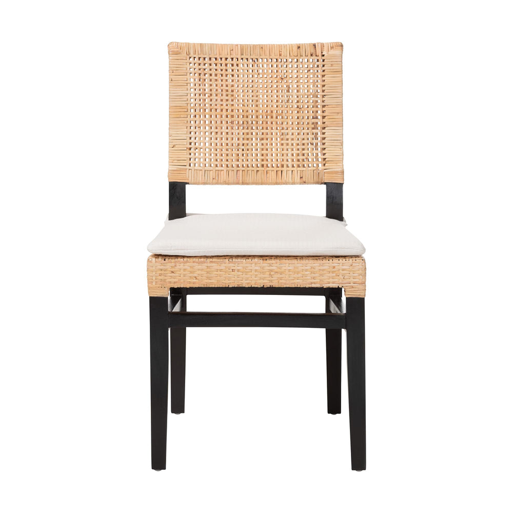 Baxton Studio Bali & Pari Lesia Handwoven Rattan Side Chair Mahogany Frame Coastal Boho Dining Lesia-MDN-Dark Brown-Cushion-DC