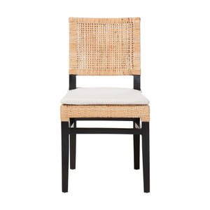 Baxton Studio Bali & Pari Lesia Handwoven Rattan Side Chair Mahogany Frame Coastal Boho Dining Lesia-MDN-Dark Brown-Cushion-DC