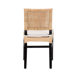 Baxton Studio Bali & Pari Lesia Handwoven Rattan Side Chair Mahogany Frame Coastal Boho Dining Lesia-MDN-Dark Brown-Cushion-DC