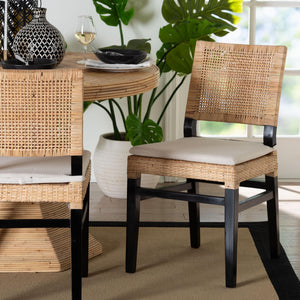 Baxton Studio Bali & Pari Lesia Handwoven Rattan Side Chair Mahogany Frame Coastal Boho Dining Lesia-MDN-Dark Brown-Cushion-DC