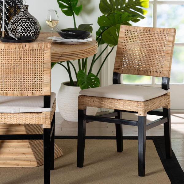 Baxton Studio Bali & Pari Lesia Handwoven Rattan Side Chair Mahogany Frame Coastal Boho Dining Lesia-MDN-Dark Brown-Cushion-DC