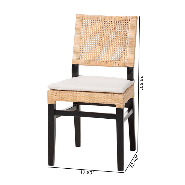 Baxton Studio Bali & Pari Lesia Handwoven Rattan Side Chair Mahogany Frame Coastal Boho Dining Lesia-MDN-Dark Brown-Cushion-DC