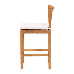Baxton Studio Bali Pava Woven Seagrass Counter Stool – Solid Mahogany Frame, Removable Cushion, Coastal Boho Appeal MD-39882-Honey Wooden-Cushion-CS