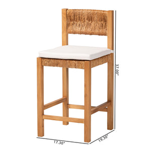 Baxton Studio Bali Pava Woven Seagrass Counter Stool – Solid Mahogany Frame, Removable Cushion, Coastal Boho Appeal MD-39882-Honey Wooden-Cushion-CS