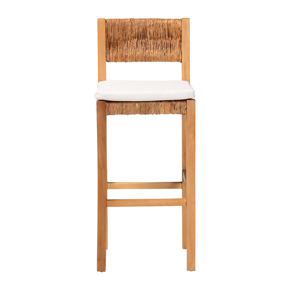Baxton Studio Bali Pava Woven Seagrass Bar Stool — Solid Mahogany Frame, Handwoven Coastal Boho Comfort, 29.7" Seat Height MD-39883-Honey Wooden-Cushion-BS