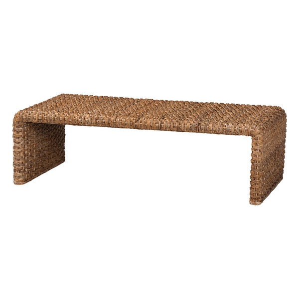 Baxton Studio Bali & Pari Alda Seagrass Handwoven Bohemian Coffee Table with Waterfall Acacia Frame Alda-Light Honey Rattan-Coffee Table