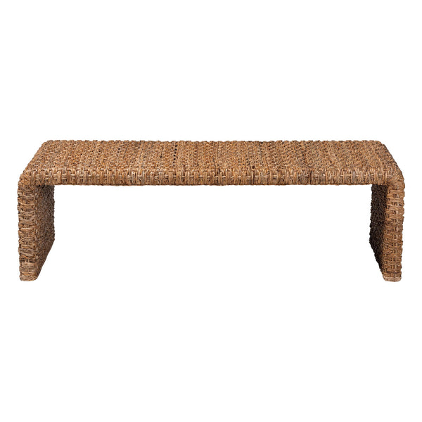 Baxton Studio Bali & Pari Alda Seagrass Handwoven Bohemian Coffee Table with Waterfall Acacia Frame Alda-Light Honey Rattan-Coffee Table