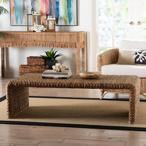 Baxton Studio Bali & Pari Alda Seagrass Handwoven Bohemian Coffee Table with Waterfall Acacia Frame Alda-Light Honey Rattan-Coffee Table