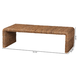 Baxton Studio Bali & Pari Alda Seagrass Handwoven Bohemian Coffee Table with Waterfall Acacia Frame Alda-Light Honey Rattan-Coffee Table