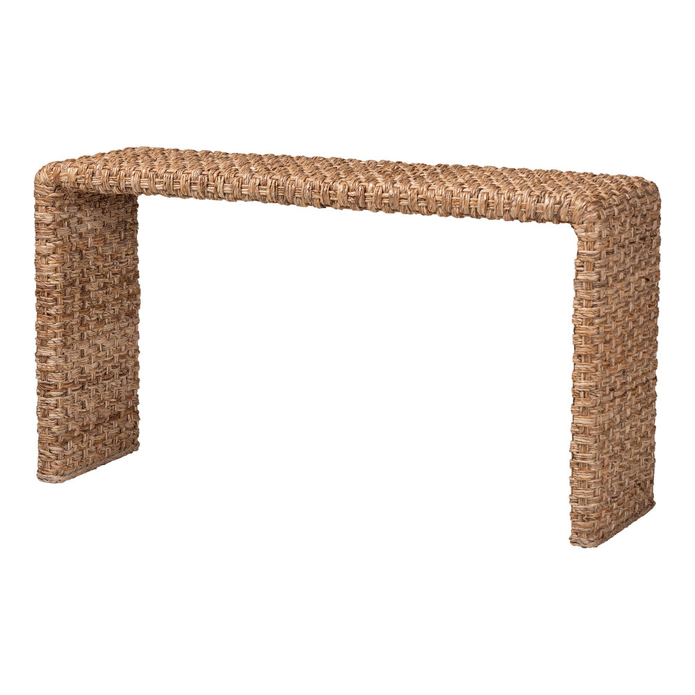 Baxton Studio Bali & Pari Alda Handwoven Seagrass Acacia Console Entryway Table Boho Artisan Alda-Light Honey Rattan-Console Table