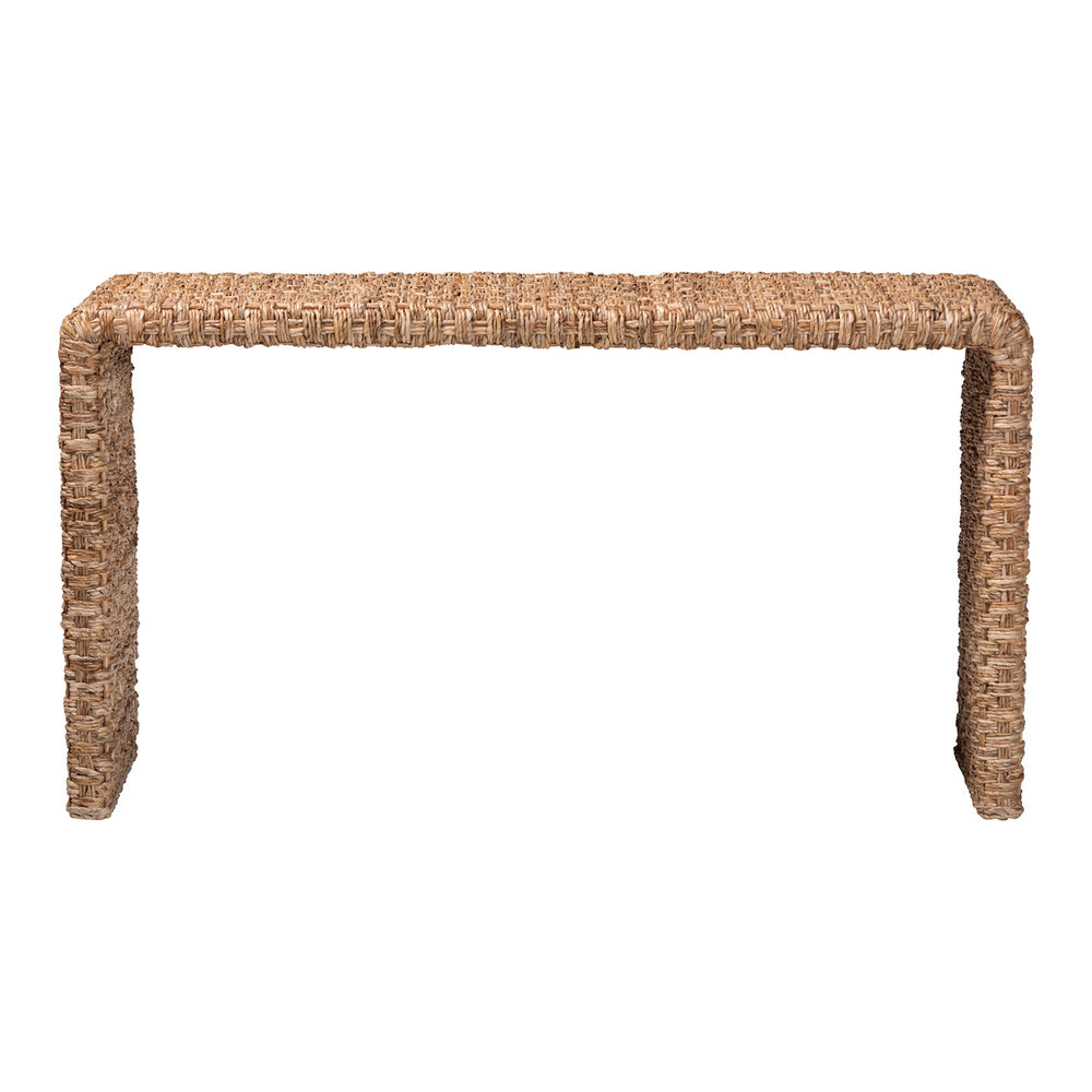 Baxton Studio Bali & Pari Alda Handwoven Seagrass Acacia Console Entryway Table Boho Artisan Alda-Light Honey Rattan-Console Table
