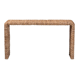 Baxton Studio Bali & Pari Alda Handwoven Seagrass Acacia Console Entryway Table Boho Artisan Alda-Light Honey Rattan-Console Table