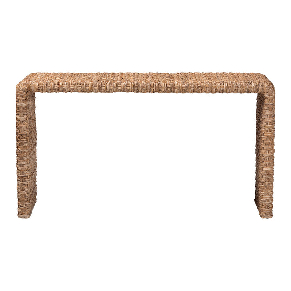Baxton Studio Bali & Pari Alda Handwoven Seagrass Acacia Console Entryway Table Boho Artisan Alda-Light Honey Rattan-Console Table
