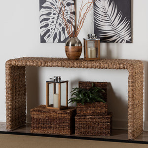 Baxton Studio Bali & Pari Alda Handwoven Seagrass Acacia Console Entryway Table Boho Artisan Alda-Light Honey Rattan-Console Table