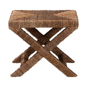 Baxton Studio Bali Alda Woven Seagrass Ottoman — Handwoven Mahogany Frame, Crisscross X-Base, Boho Coastal Accent Stool Alda-Light Honey Wooden-Stool