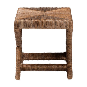 Baxton Studio Bali Alda Woven Seagrass Ottoman — Handwoven Mahogany Frame, Crisscross X-Base, Boho Coastal Accent Stool Alda-Light Honey Wooden-Stool