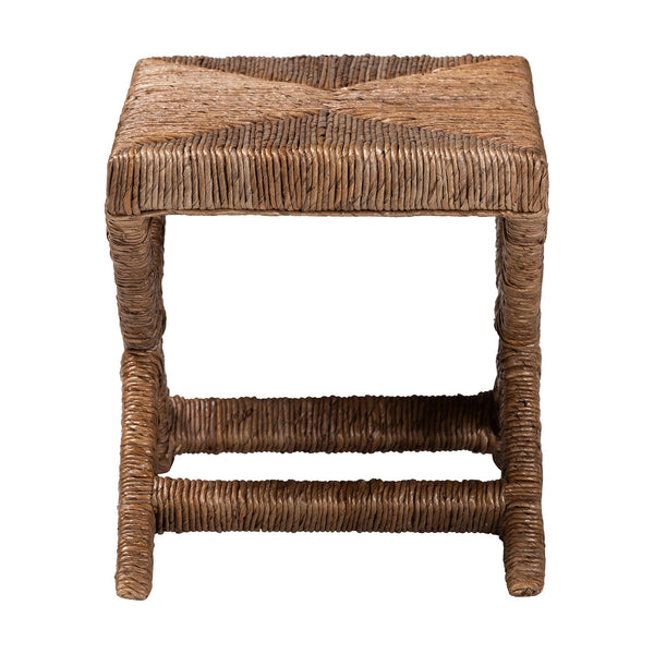 Baxton Studio Bali Alda Woven Seagrass Ottoman — Handwoven Mahogany Frame, Crisscross X-Base, Boho Coastal Accent Stool Alda-Light Honey Wooden-Stool