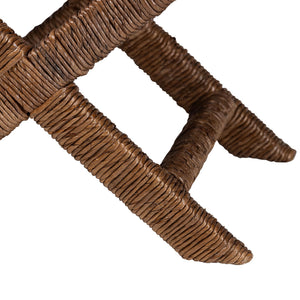 Baxton Studio Bali Alda Woven Seagrass Ottoman — Handwoven Mahogany Frame, Crisscross X-Base, Boho Coastal Accent Stool Alda-Light Honey Wooden-Stool