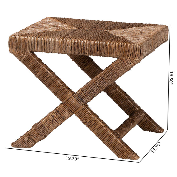 Baxton Studio Bali Alda Woven Seagrass Ottoman — Handwoven Mahogany Frame, Crisscross X-Base, Boho Coastal Accent Stool Alda-Light Honey Wooden-Stool