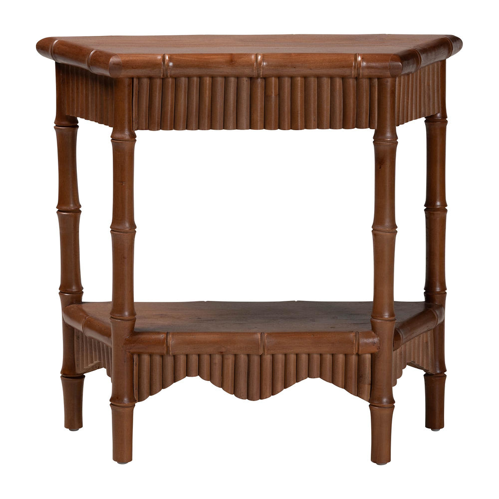 Baxton Studio Bali & Pari Alessa Solid Mahogany Entryway Console with Carved Bamboo Fluted Two Tier Design 33.9W x 13.2D x 32.3H Alessa-Light Brown Wooden-32in-Console Table