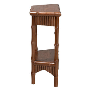 Baxton Studio Bali & Pari Alessa Solid Mahogany Entryway Console with Carved Bamboo Fluted Two Tier Design 33.9W x 13.2D x 32.3H Alessa-Light Brown Wooden-32in-Console Table