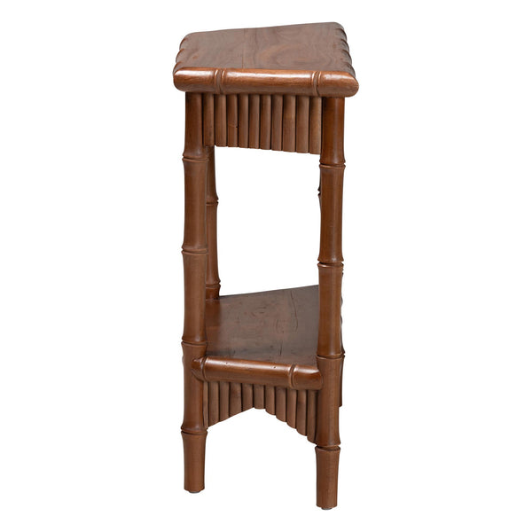 Baxton Studio Bali & Pari Alessa Solid Mahogany Entryway Console with Carved Bamboo Fluted Two Tier Design 33.9W x 13.2D x 32.3H Alessa-Light Brown Wooden-32in-Console Table
