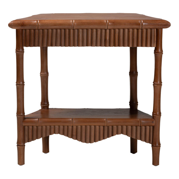 Baxton Studio Bali & Pari Alessa Solid Mahogany Entryway Console with Carved Bamboo Fluted Two Tier Design 33.9W x 13.2D x 32.3H Alessa-Light Brown Wooden-32in-Console Table