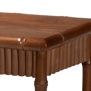 Baxton Studio Bali & Pari Alessa Solid Mahogany Entryway Console with Carved Bamboo Fluted Two Tier Design 33.9W x 13.2D x 32.3H Alessa-Light Brown Wooden-32in-Console Table