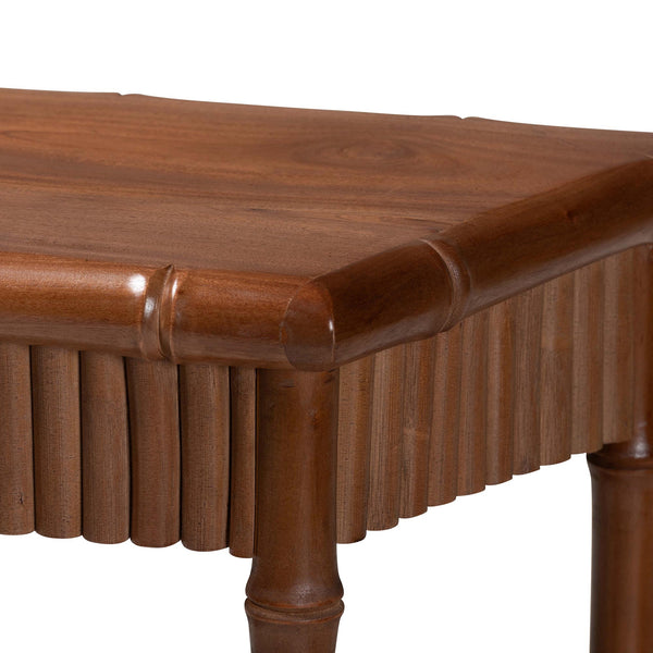 Baxton Studio Bali & Pari Alessa Solid Mahogany Entryway Console with Carved Bamboo Fluted Two Tier Design 33.9W x 13.2D x 32.3H Alessa-Light Brown Wooden-32in-Console Table