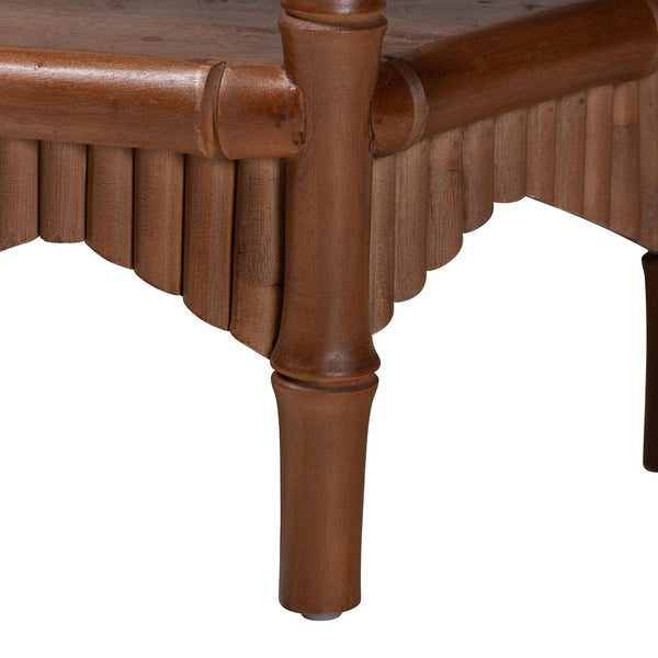Baxton Studio Bali & Pari Alessa Solid Mahogany Entryway Console with Carved Bamboo Fluted Two Tier Design 33.9W x 13.2D x 32.3H Alessa-Light Brown Wooden-32in-Console Table
