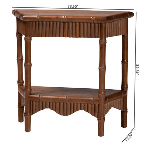 Baxton Studio Bali & Pari Alessa Solid Mahogany Entryway Console with Carved Bamboo Fluted Two Tier Design 33.9W x 13.2D x 32.3H Alessa-Light Brown Wooden-32in-Console Table